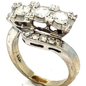14K Abstract Art Deco White Gold Diamond 1950's Engagement Ring